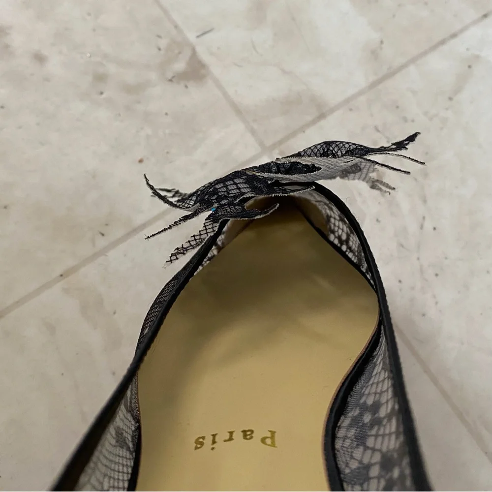 Christian Louboutin Delicatissima Black Satin Lace Pointed Toe Flats Size 8/38